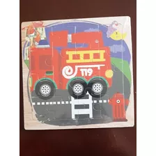 Puzzle Para Niño De Madera Carro De Bomberos