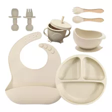 Kit 8 Alimentação Bebê Babador Prato Tigela Copinho Silicone