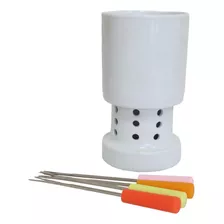 Aparelho Para Fondue Redondo De Porcelana Com 4 Garfos