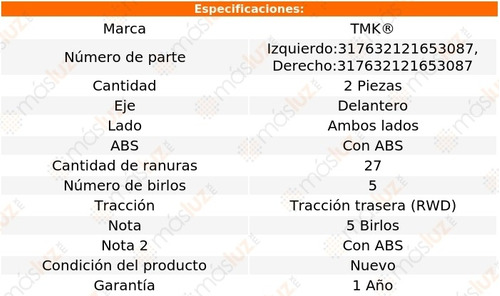 2- Mazas Delanteras Con Abs Q50 3.7l 6 Cil 2015/2018 Tmk Foto 2