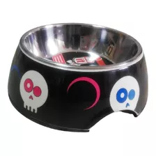 Plato Comedero Bebedero Perro 2en 1 Talla Sm Negro Calavera