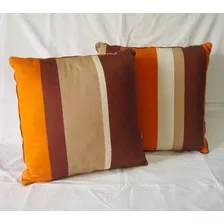 Juego De 2 Almohadones De Gabardina Rayada Naranja Y Marrón