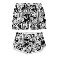 Kit Casal Short Praia Masculino Feminino Naruto Quadrinhos