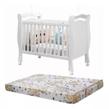 Berço Alvin Com Colchão 100% Mdf Rodízios Branco Infantil