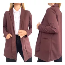 Blazer Largo De Crep De Vestir Mujer Moda