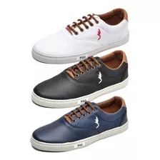 Kit 3 Pares Tênis Casual Masculino Polo Blu Confortável Leve