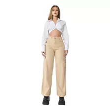 Jean Wideleg Fit Cargo Beige Lindo Calce De Mujer Tiro Alto