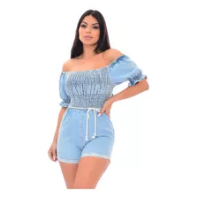 Jardineira Jeans Feminino Short Macacão Verão 