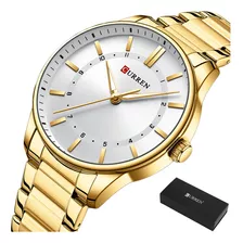 Relógio De Pulso Masculino Curren 8430 Analógico Prateado Com Pulseira De Aço Inoxidável Dourado E Branco E Expansível
