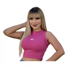 Blusa Halter Crop Top Alo Bordado Dama Unitalla Casual Gym