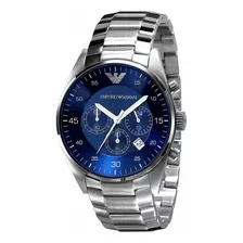 Relógio Empório Armani Masculino Original Prata E Azul