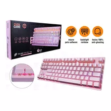 Teclado Gamer Oex Wolf Tc605 Qwerty Outemu Brown Português Brasil Cor Rosa Com Luz Rainbow