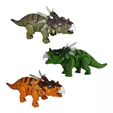 Kit 3 Dinossauros Dino Triceratops Som Movimento Brinquedo