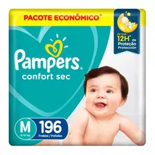 Fralda Descartável Bebê Pampers Confort Sec M Pacote 196u