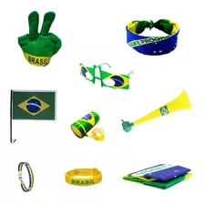Kit Bandeira Do Brasil Brinde E 8 Itens Torcedor Copa Mundo