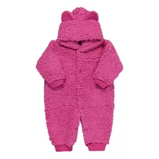 Macacão Para Bebê De Pelúcia Teddy Com Capuz Pink