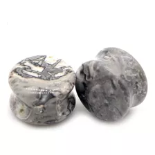 Expansores De Oreja 2pzas Piedra Natural 10mm Gris Marmol