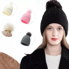 Touca Gorro Feminino Adulto De Lã Com Pompom Elegante Macia