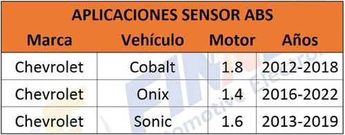 Sensor Abs Chevrolet Cobalt Onix Sonic Trasera Izquierda Foto 6