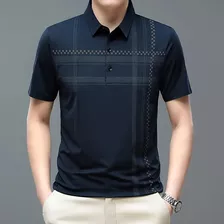 Camiseta Masculina De Seda Gelada, Camisa Casual De Lapela