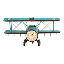 Adorno Metal Avion Reloj 42*20*13.5 Unico 20x42x14 Cm