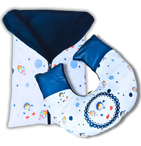 Almofada Amamentação + Saco De Dormir P/ Bebe! Cor Azul-marinho Astronauta Menino