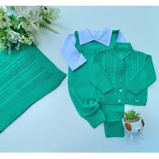 Saida De Maternidade Menino Verde Trico Conjunto Bebê Tricot