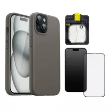 Estuche Silicona Liquida + Camara + Vidrio Para iPhone 14