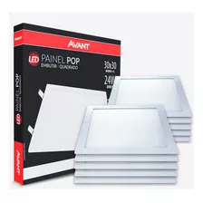 Kit 10 Painel Pop Avant Embutir Quadrado 6500k 24w 30x30 Biv Cor Branco 110v/220v