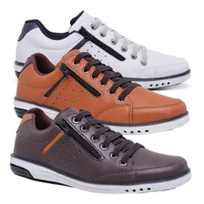 Kit 3 Pares De Sapatenis Masculino Casual Elástico Conforto 