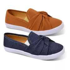 Kit 2 Pares Tenis Slip On Sapatilha Feminina Laço Nobuck 397