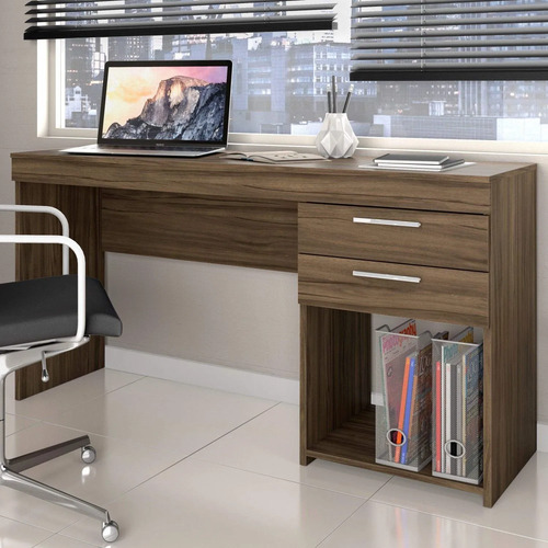 Escrivaninha Mesa Escritório 2 Gavetas Office Nogal Trend