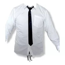 Camisa Colegial Cuello Corbata Blanca Manga Larga