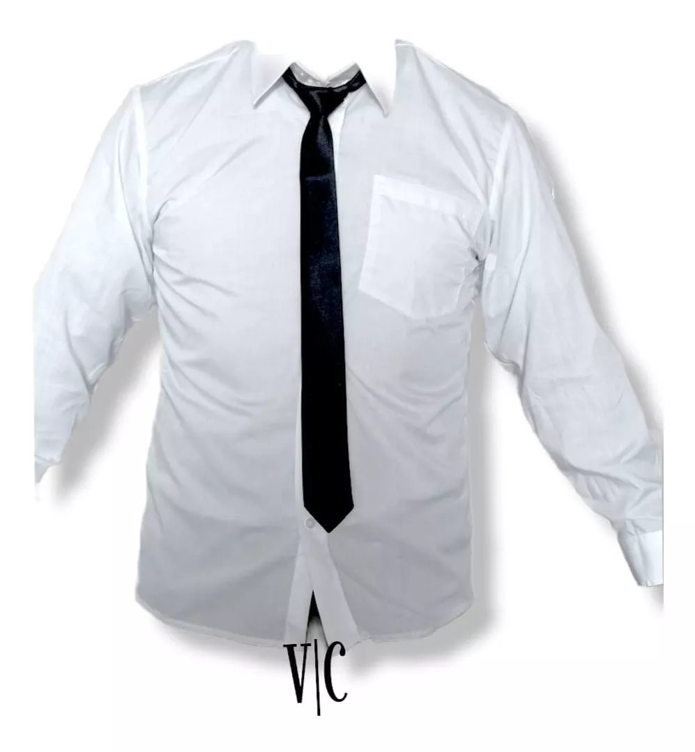 Camisa Colegial Cuello Corbata Blanca Manga Larga