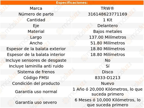 Balatas Bajos Metales Delanteras Peugeot 301 13/18 Trw Foto 2