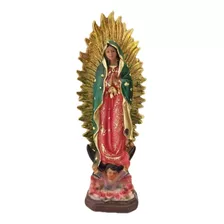 Hermosa Figura Virgen De Guadalupe 20cm En Fina Resina Color Rojo Con Verde