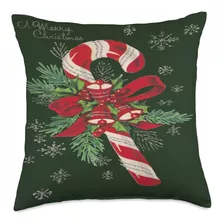 Vintage Merry Christmas Candy Cane Cojín, 18 X 18, Mul...