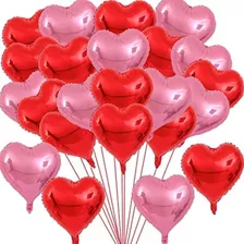 10 Balão Metalizado Coração Vermelho 45cm + 10 Coração Rosa