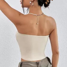 Shein Ezwear Top Bandeau Unicolor Tejido De Canalé Talla S