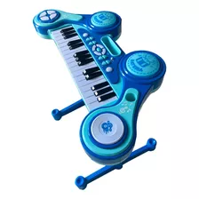 Piano Infantil Teclado Eletronico Com Bateria Disco Dj Azul