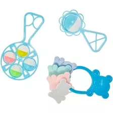 Kit Baby Play Set Chocalhos E Mordedor Infantil 449 Pica Pau Cor Azul