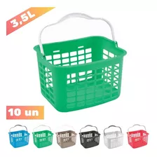 Kit 10 Mini Cesta Cestinha Plastica Farmacia Uma Alça 3,5 Lt Cor Verde-claro