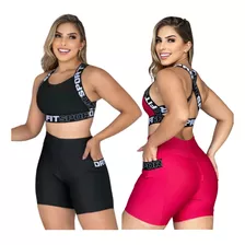 Conjunto Fitness Feminino Top E Short De Academia Bolso