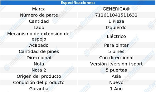 Espejo Izq Elect P/pintar C/direcc 5 Pines Mazda Cx-3 16-20 Foto 2