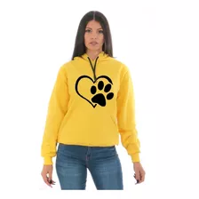 Blusa Moletom Feminina Canguru Dog Cachorro Coração Pata Top