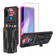 Funda Para Xiaomi Redmi Note 8 Porta Tarj+vidrio Negro Rosa 