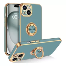 Funda Bentoben, Con Anillo, P/ iPhone 15, Gris Y Dorado