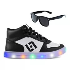 Tenis Infantil De Led Meninos Botinha Casual Basico + Oculos