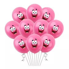 10 Globos Látex Rosa Con Cara De Patricio Estrella Grande