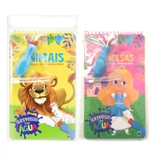 Kit 2 Livros De Colorir Aqua Book Surpresas Com Água - Animais + Princesas